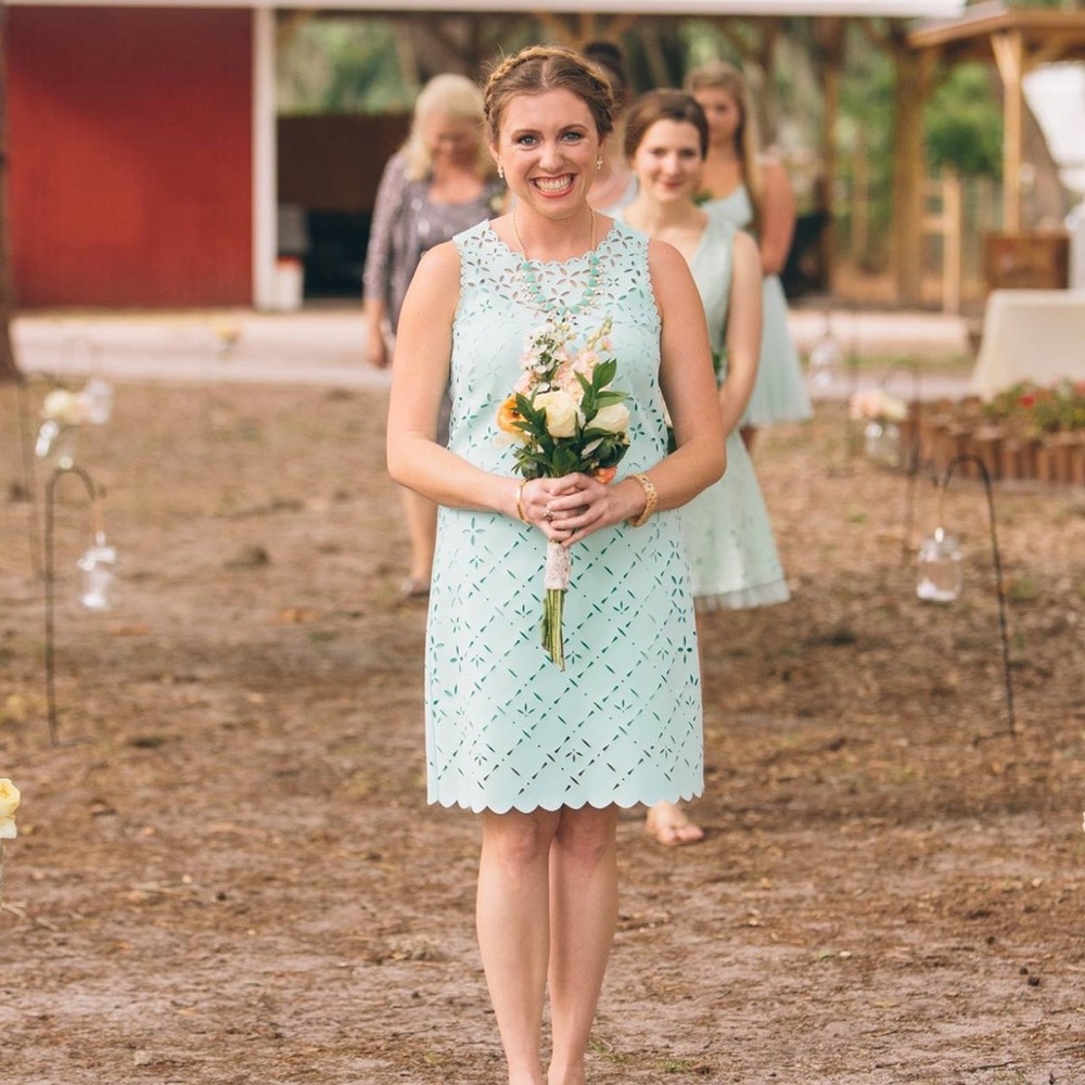 J. Crew laser-cut mint floral dress (worn once)