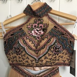 Sherri Hill #50075 two piece prom dress nude/multi