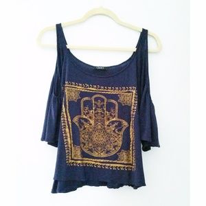 🌟4 for $20🌟 Cold-Shoulder Hamsa Crop Tee