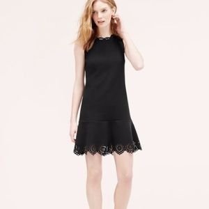 Black LOFT Lazer-cut Scallop Flouce Dress