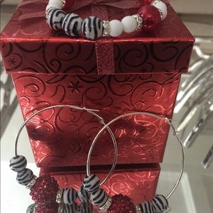 Red/Black & white Zebra Earrings and Bracelet Set