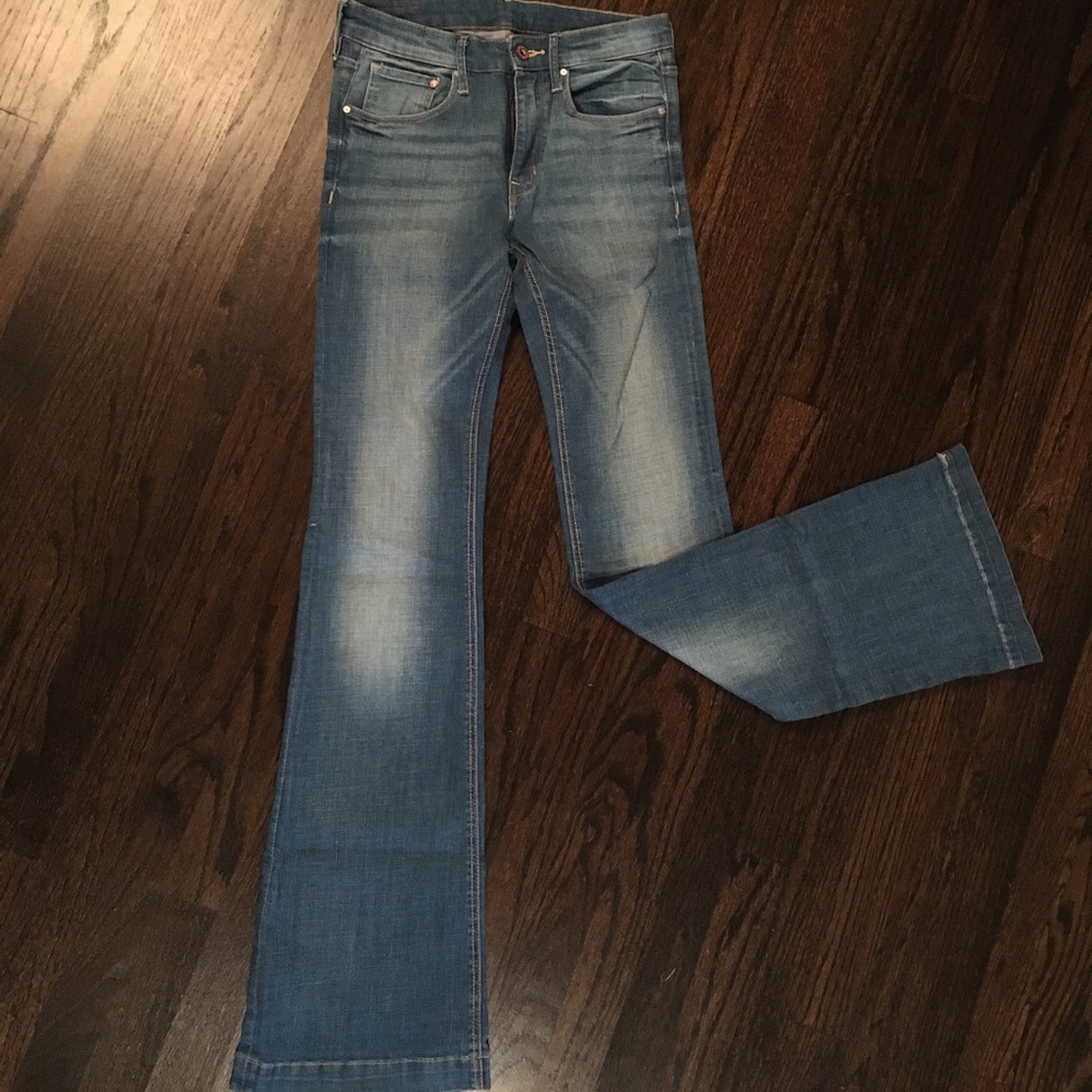 Long flared high waisted denim