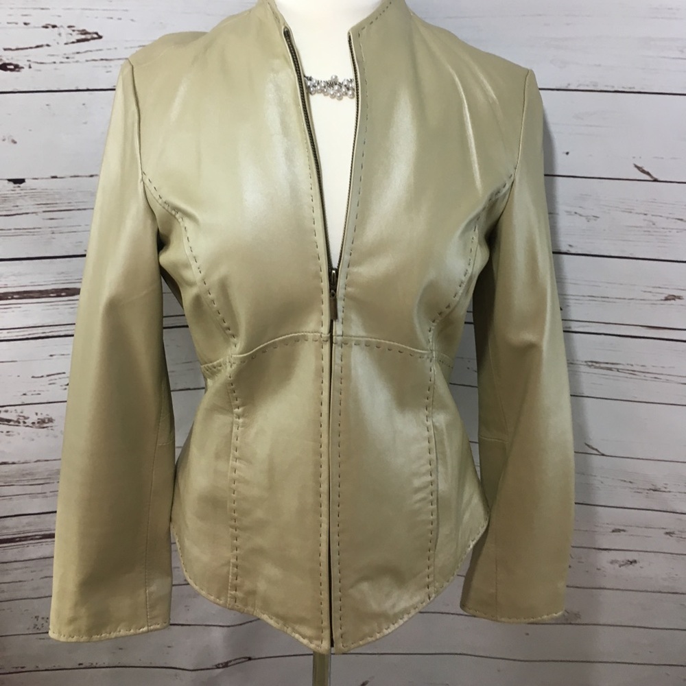 Coldwater Creek Light Tan Leather Jacket Sz S-EUC