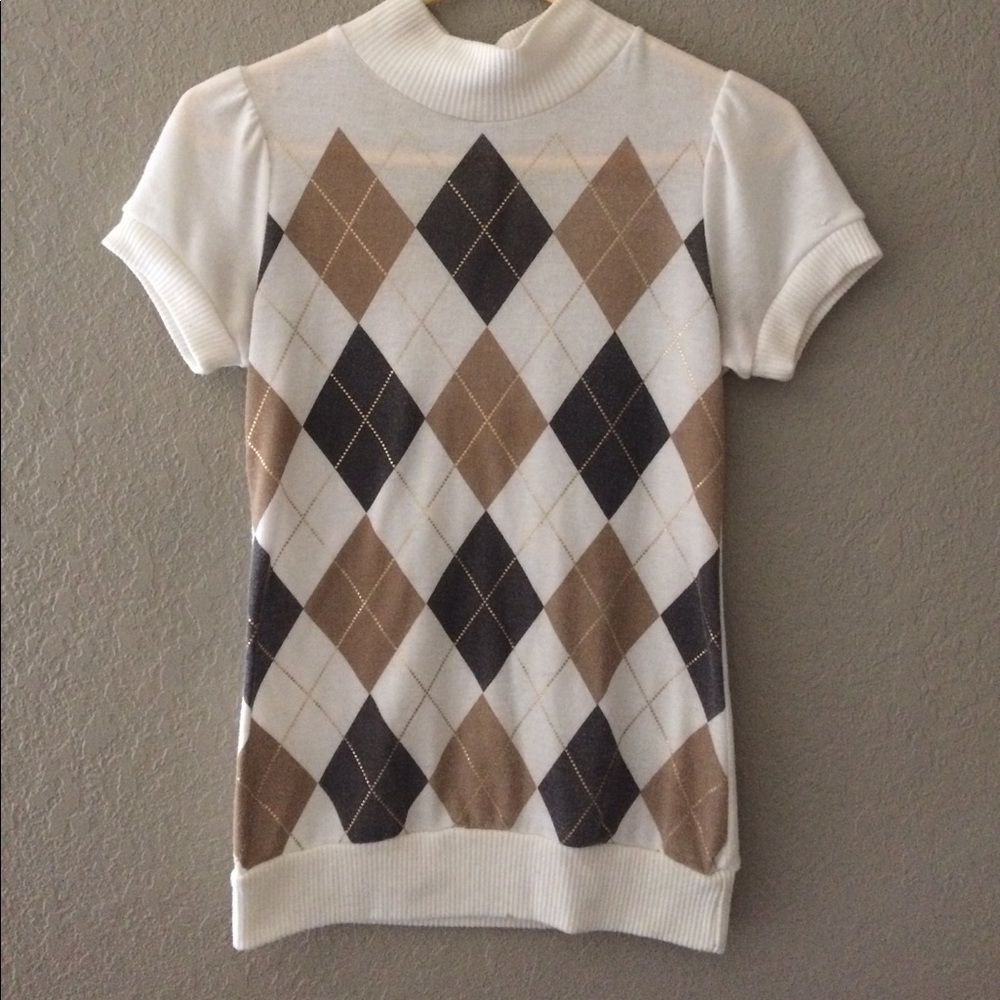 🌟SOLD Argyle brown, tan, gold top