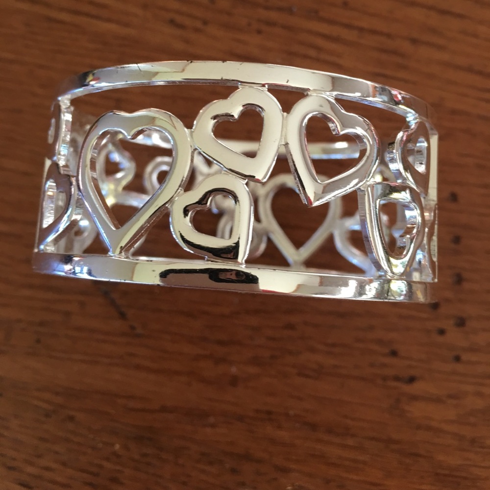 Silver tone heart cuff bracelet
