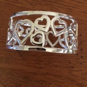 Silver tone heart cuff bracelet