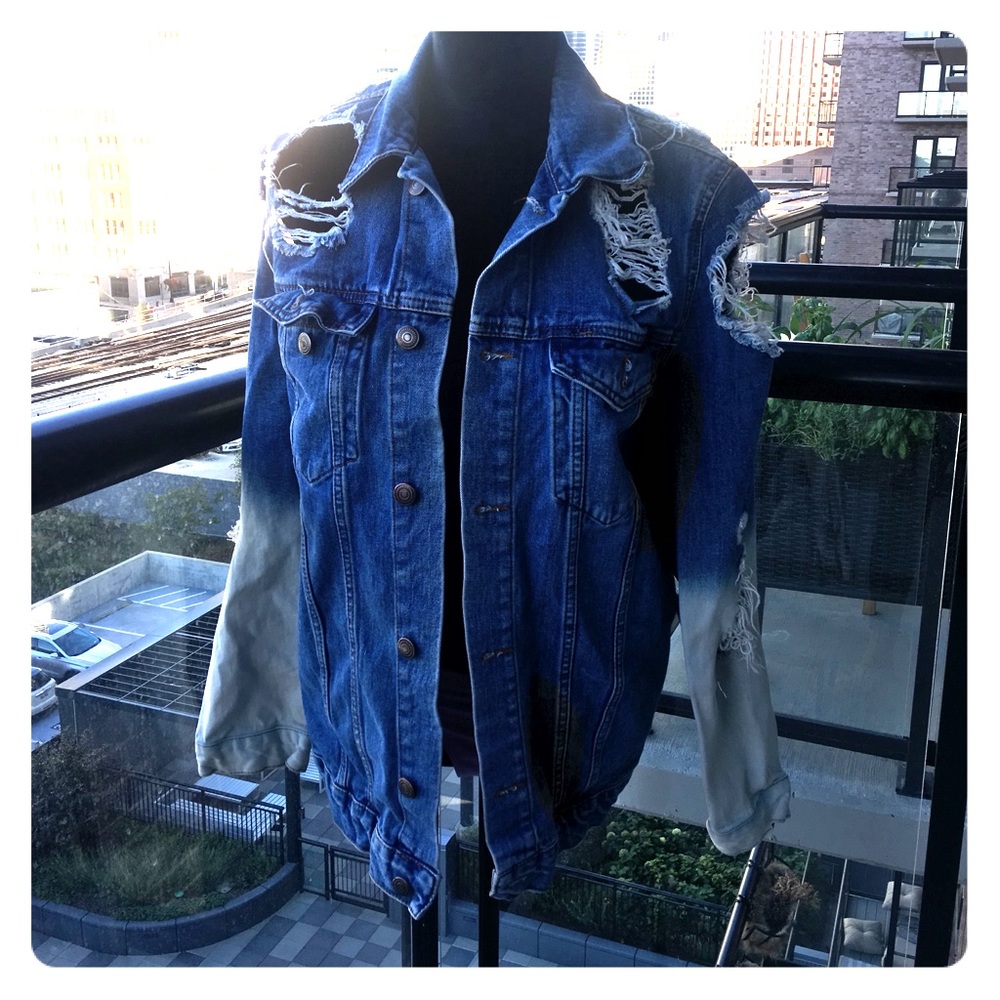 Oversized distressed denim jacket