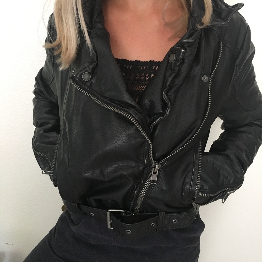 Free people black faux leather jacket