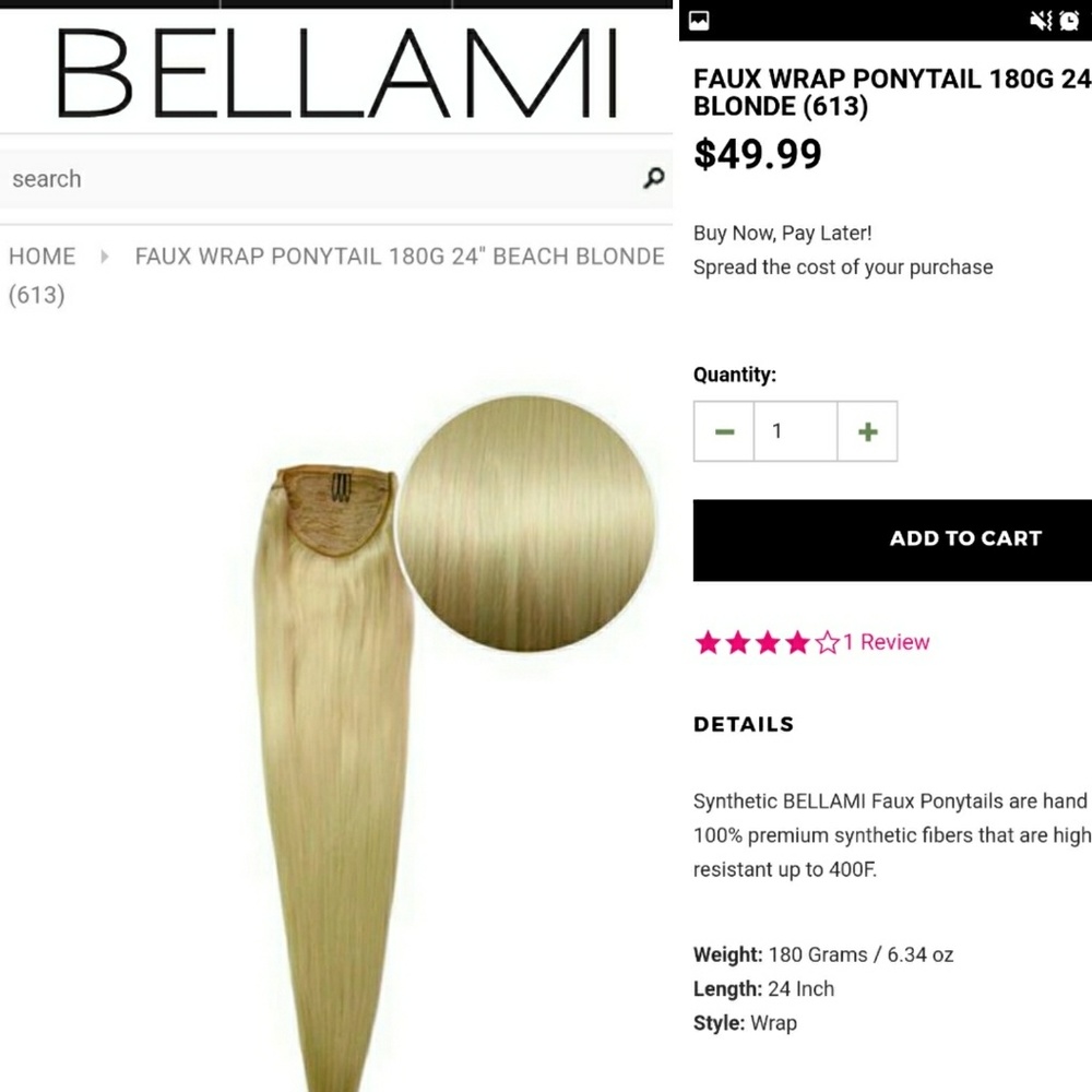 Bellami Blonde Ponytail Hair Extentions 24" Clip