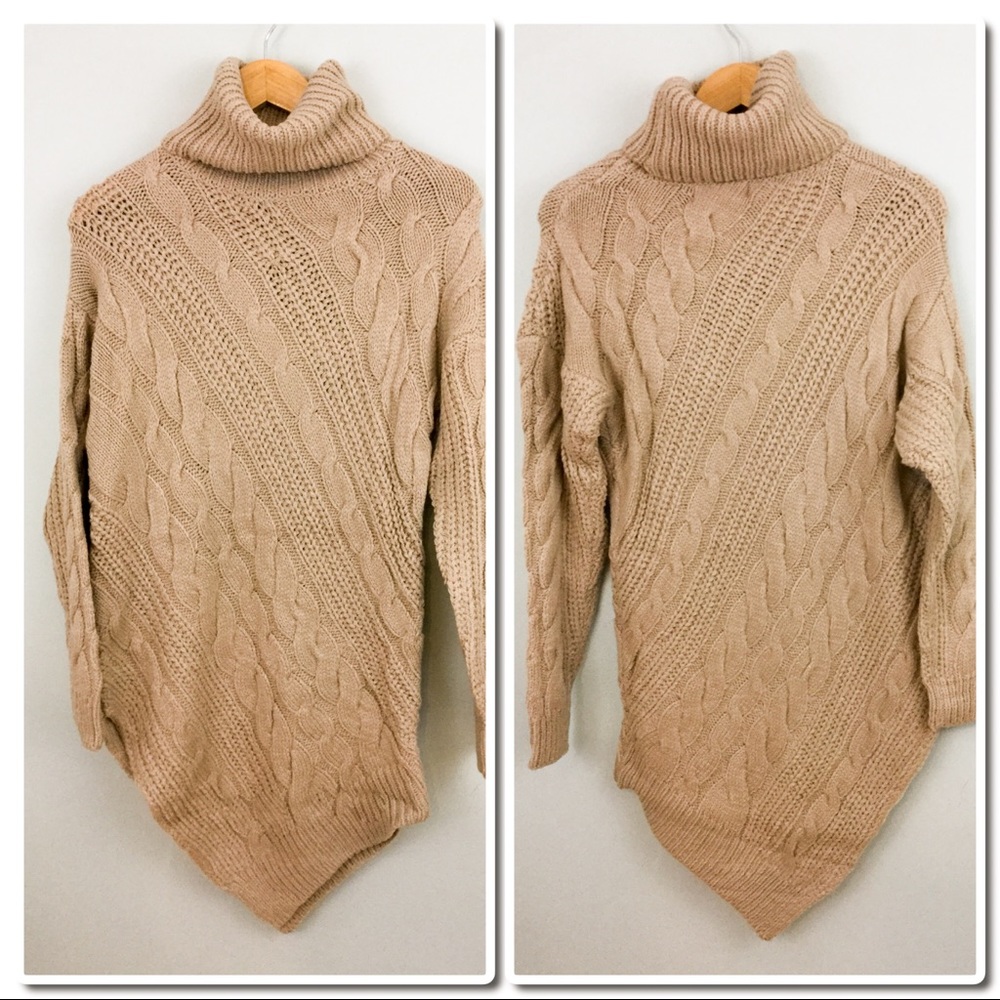 Cozy Knit Crocheted Turtleneck Sweater Taupe - Picture 7 of 8