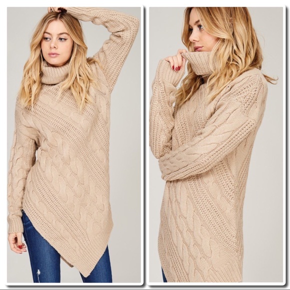 Cozy Knit Crocheted Turtleneck Sweater Taupe - Picture 4 of 8