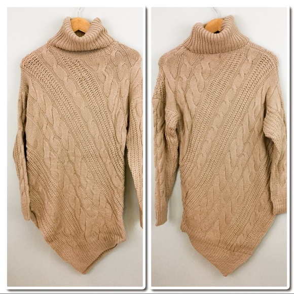 Cozy Knit Crocheted Turtleneck Sweater Taupe - Picture 7 of 8