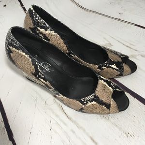 Shoes of Prey Snakeskin Peep Toe Wedges  NWOT