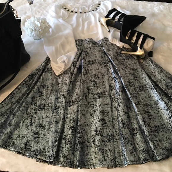 Red Lolly Dresses & Skirts - RED LOLLY-SILVER/BLACK PLEATED SKIRT-RUNS SMALL