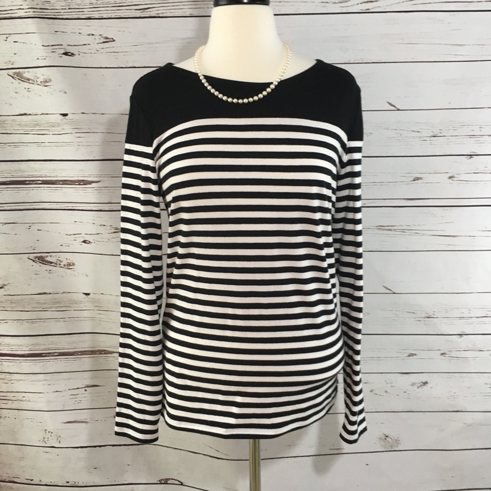 Michael Kors Black & White Striped Top  Size L EUC