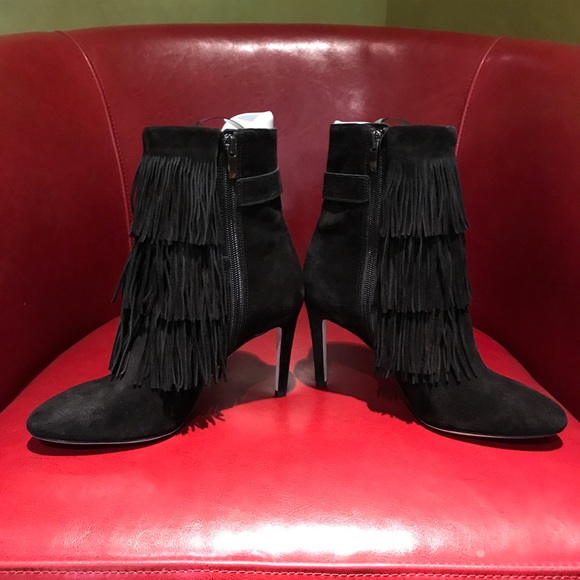 LAST CHANCE! Via Spiga -Black Suede Fringe High Heel Booties - Picture 3 of 6
