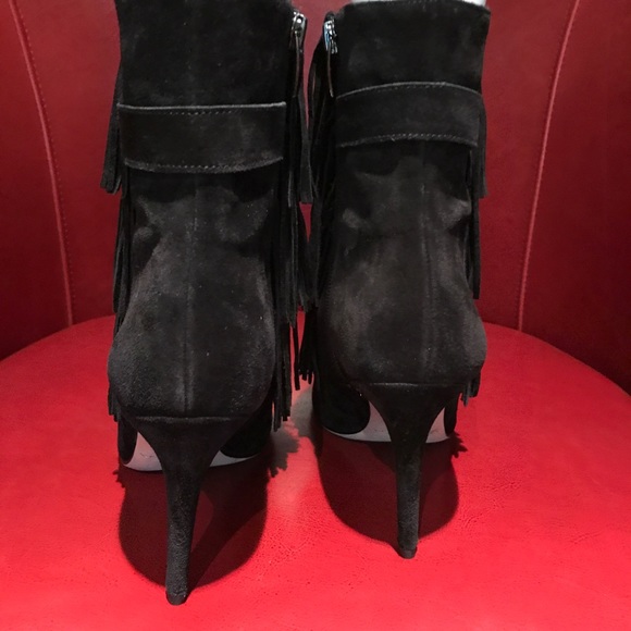 LAST CHANCE! Via Spiga -Black Suede Fringe High Heel Booties - Picture 4 of 6