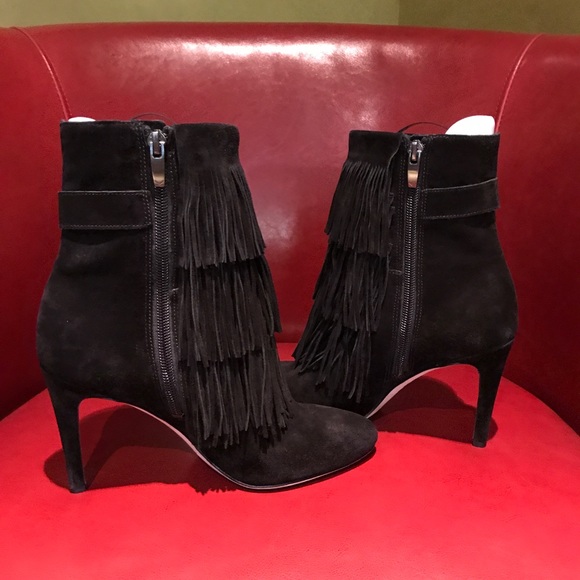 LAST CHANCE! Via Spiga -Black Suede Fringe High Heel Booties - Picture 5 of 6
