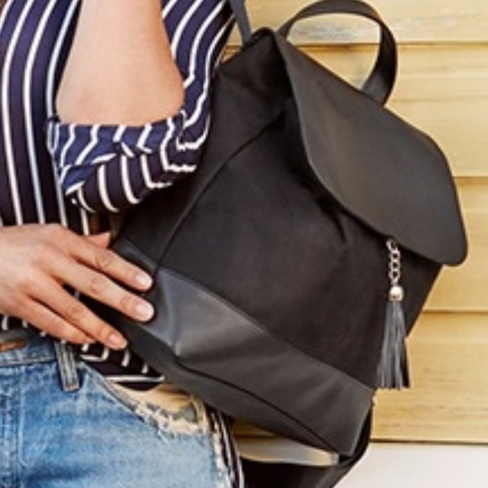 NEW DSW Faux Leather and Suede Black BackPack