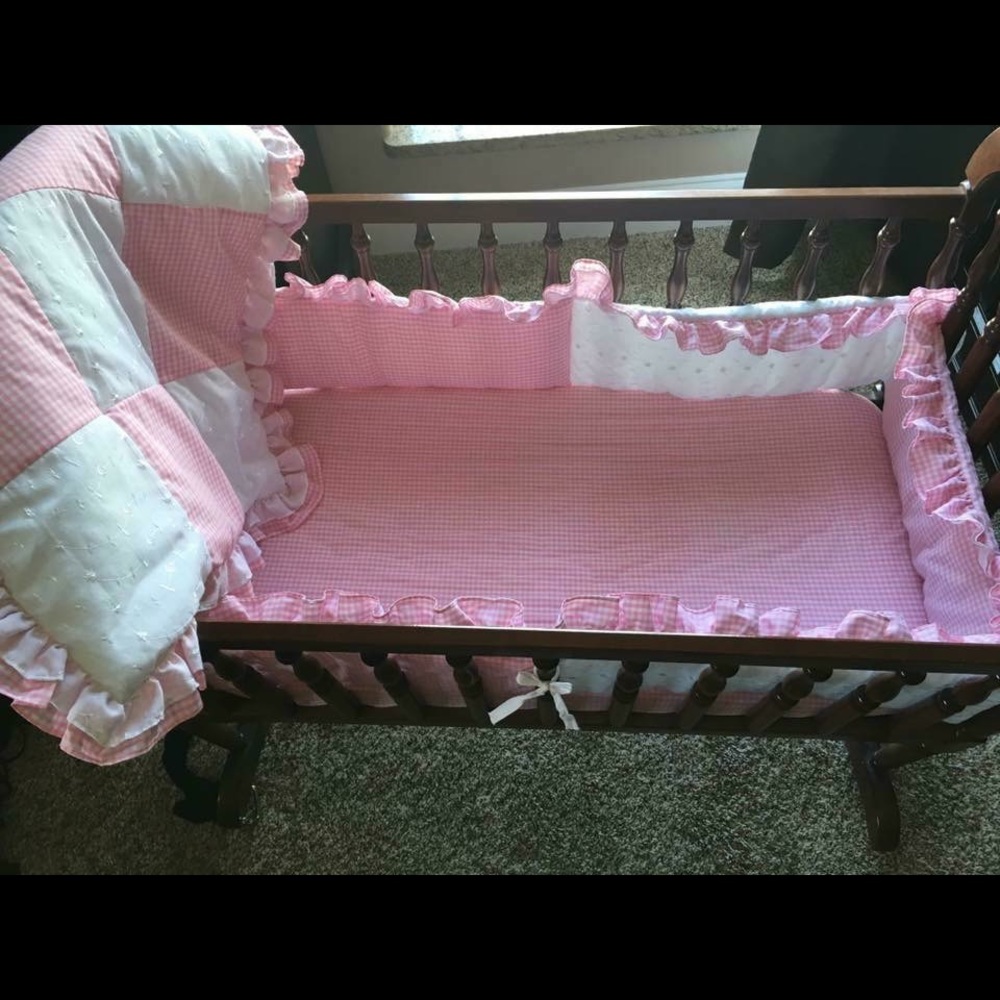 Pink & White Gingham Cradle Set. Baby Doll Brand