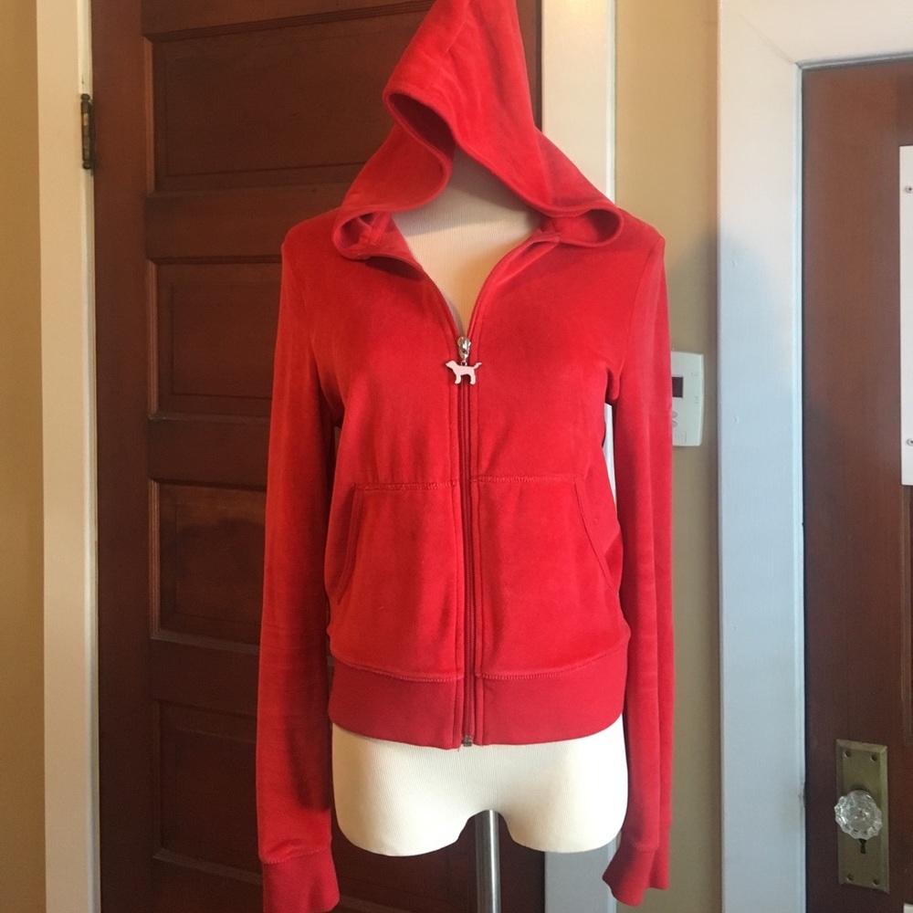 Victoria's Secret red velour PINK hoodie, size M