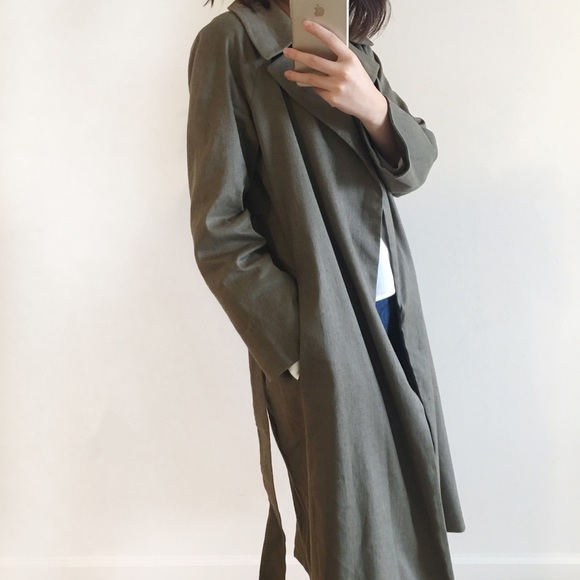 MOVING SALE Club Monaco green wrapping linen coat - Picture 2 of 8