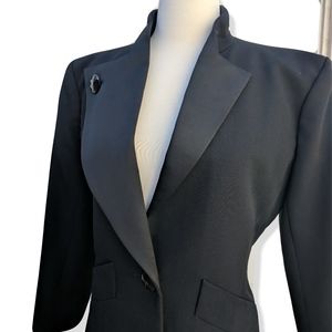 Black wool YSL suit w satin Asymmetrical lapels 38