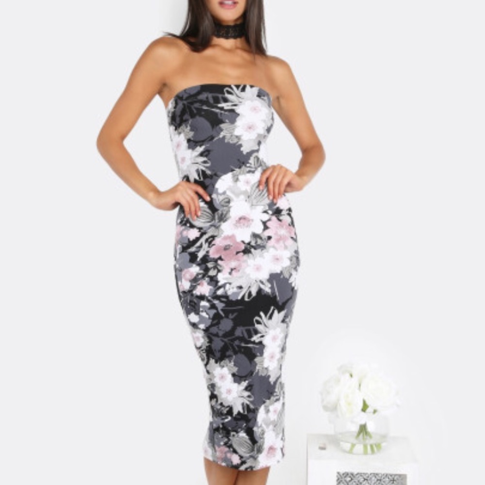 floral tube midi dress