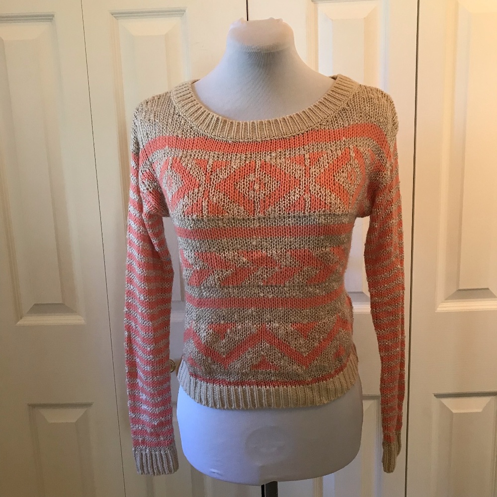 Rewind Beige & Orange Crop/Short Sweater sz S