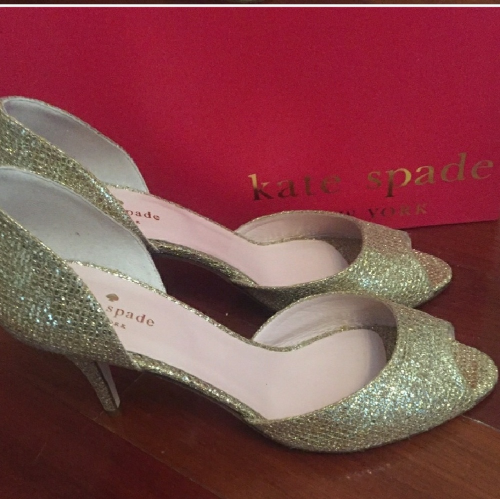 Sparkly gold Kate Spade shoes.