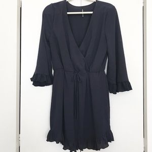 Ruche Ruffled Wrap Mini Dress