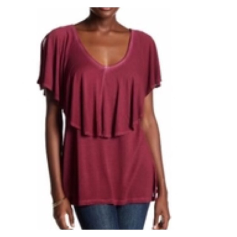 NWT Cranberry Red Ruffled V Neck Off Shoulder