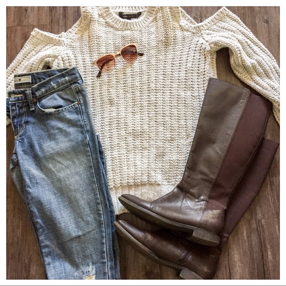 Bcbg Cold Shoulder sweater and boots