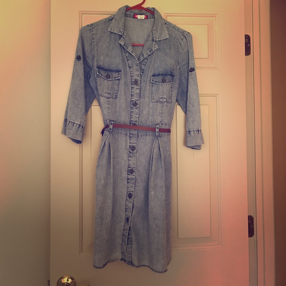 Belted jean dress