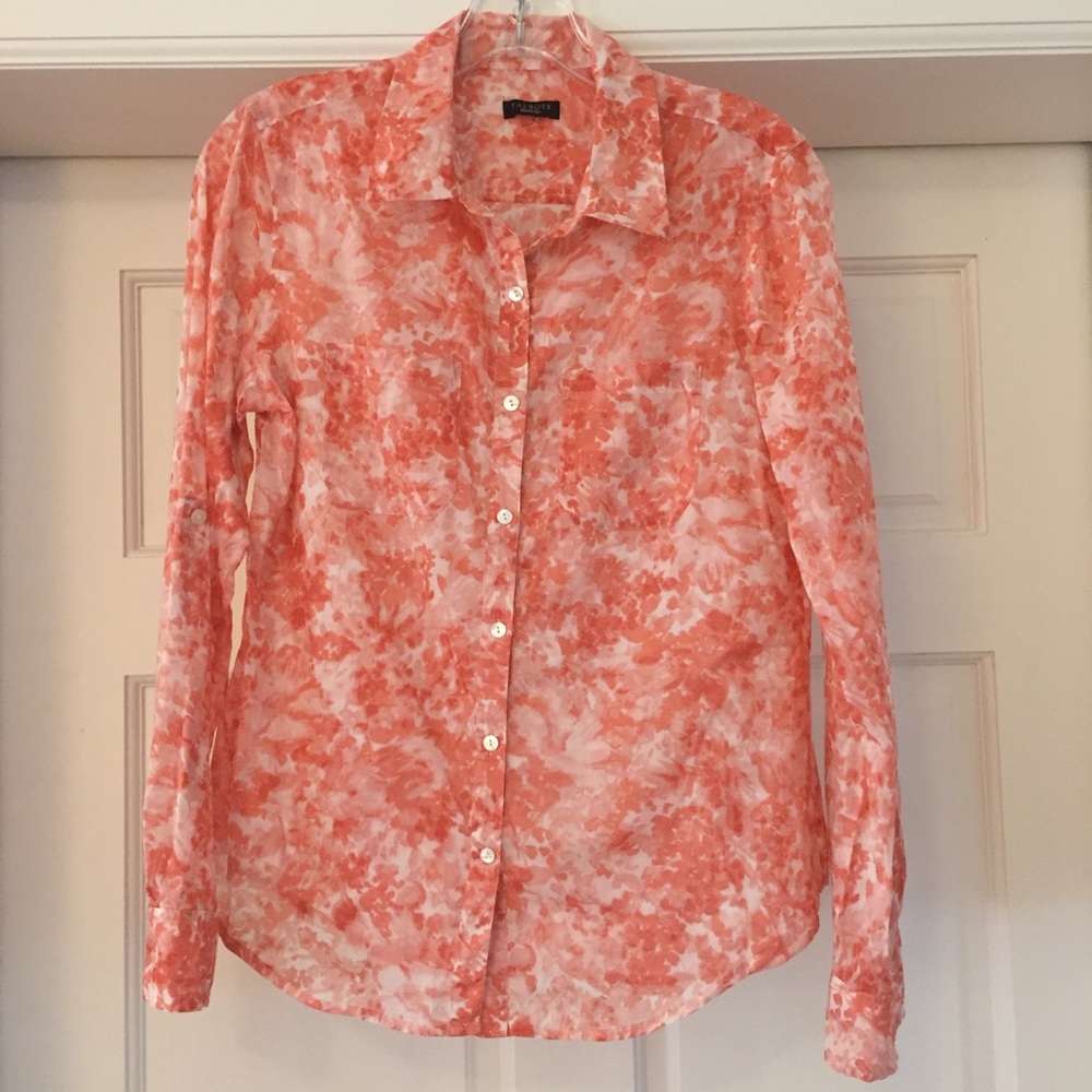 Peach and white print talbots button down