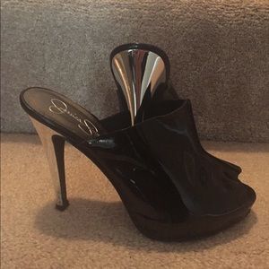 Jessica Simpson silver heeled mules size 6.5
