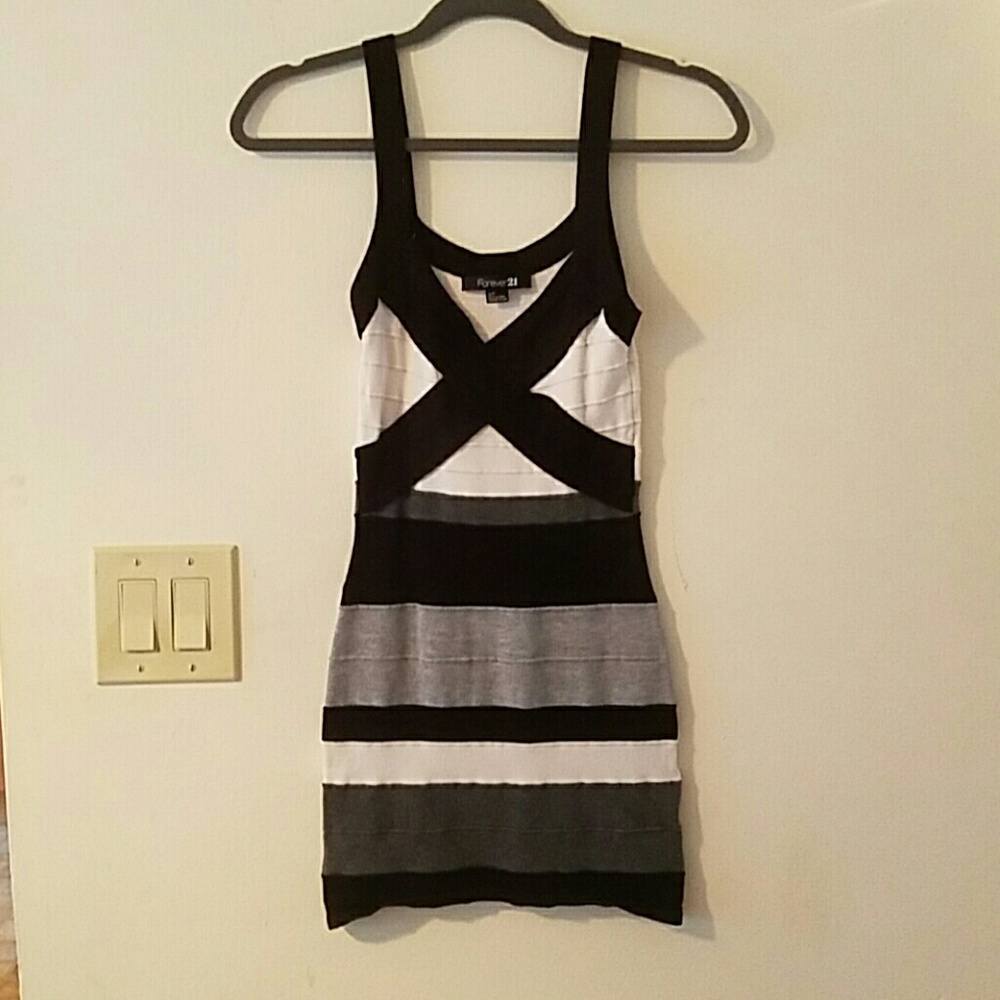 Black,white, and grey bandage dress