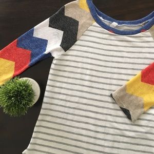 Stripes & Chevron Raglan Tee size Small