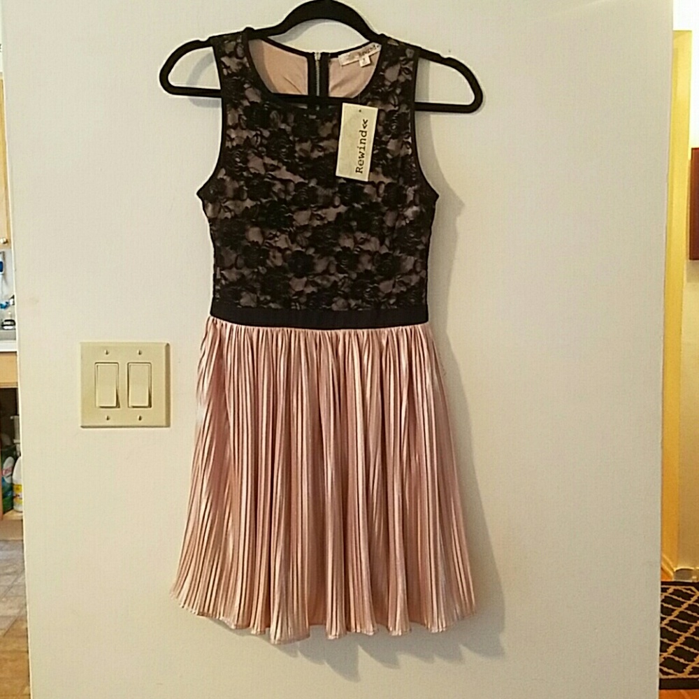 Black lace and rose gold dress