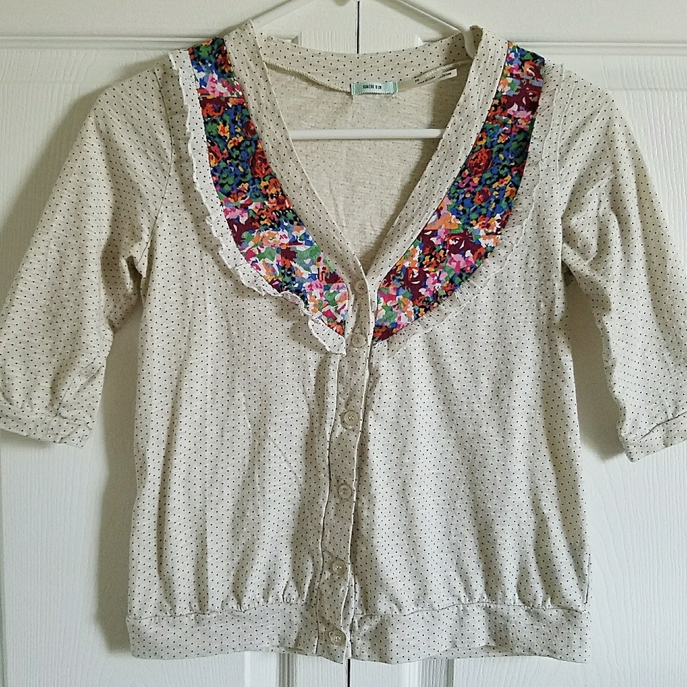 🍦KIMCHI BLUE Crop Top Polka Dots Floral Collar