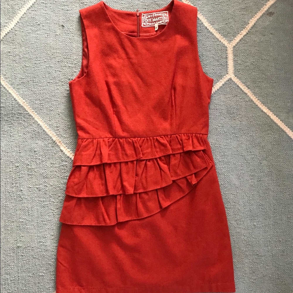 orange mini wool ruffle dress