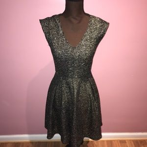 Everly Black Gold metallic pleated a line dress s