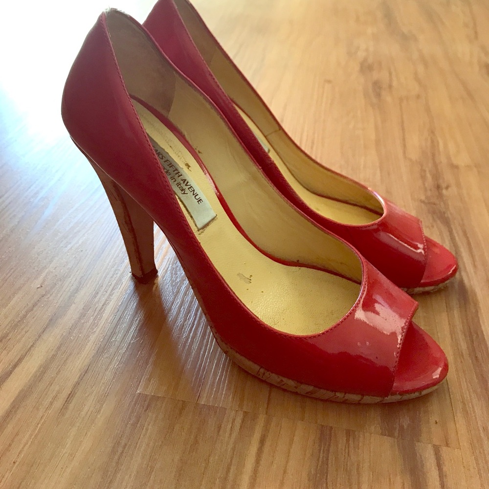 Italian made parent and cork peeptoes