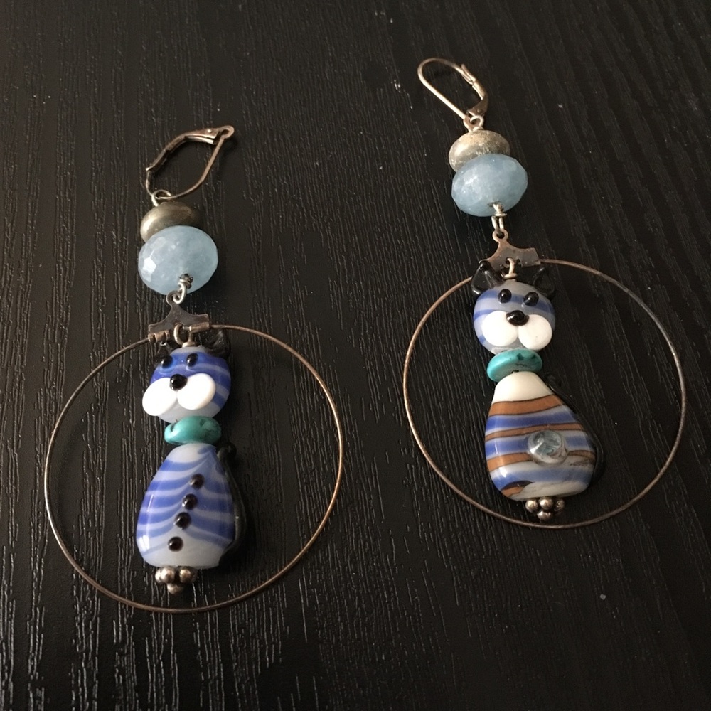 Glass Cat Hoop Earrings