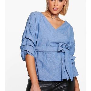 Boohoo Chambray Wrap Front Top