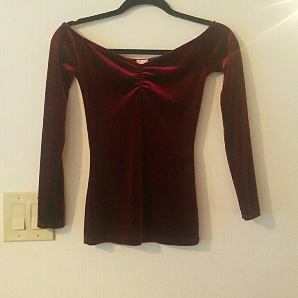 Dark red, velvet, off the shoulder tight shirt