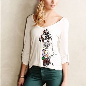 Anthropologie Tee Medium Llama Porridge