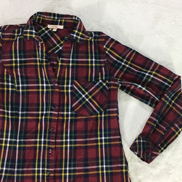 Skies Are Blue Tops - Skies Are Blue button collar long sleeve plaid top