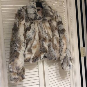 Rabbit fur stitching crop jacket