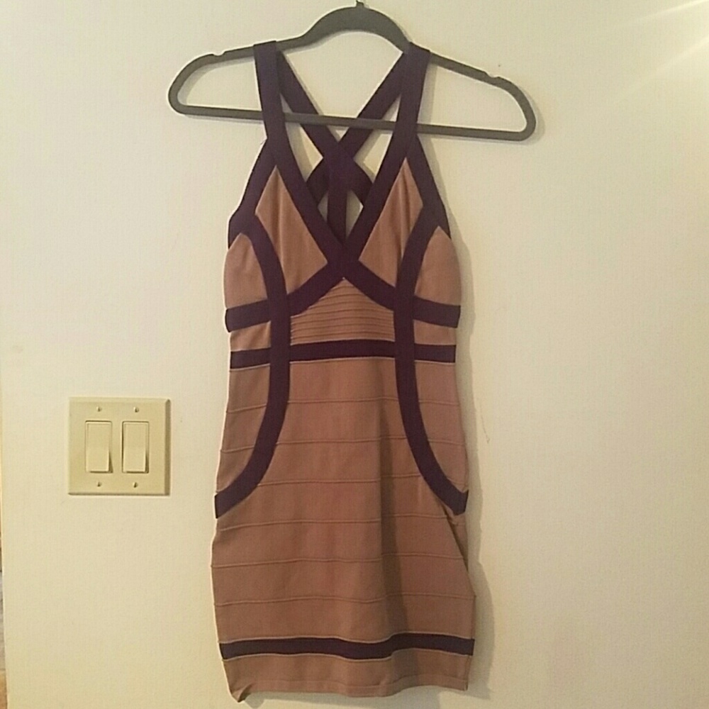 Purple and beige bandage dress